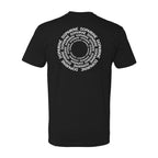 Black t-shirt with 'DOPAMINE' text in circular pattern on white background